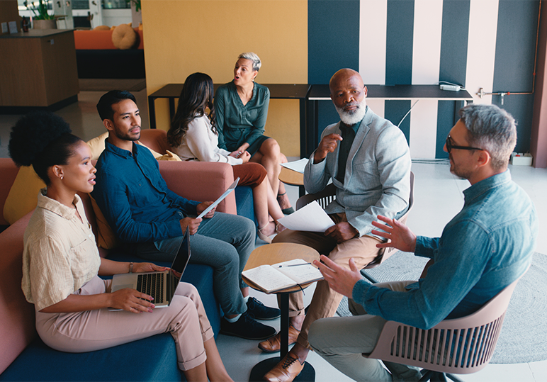 A team of web designers working on a blog post